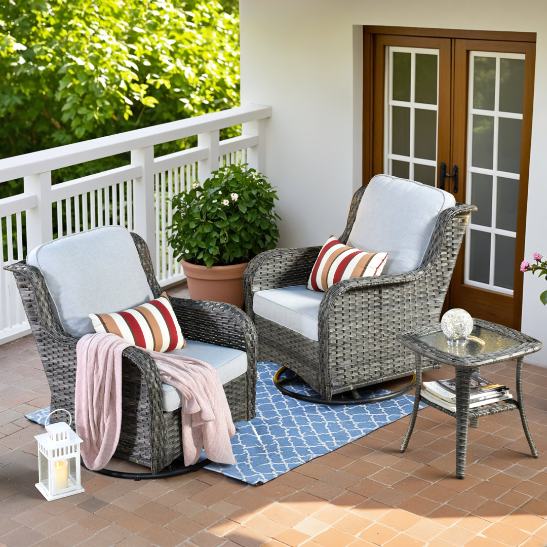 Tommy Swivel Wicker Rattan Outdoor Rocking Chairs Set with Cushions